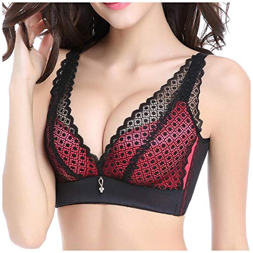 TIGERROSA Ropa Interior Deportiva para Mujer Conjuntos De Lencería para Mujer Hermosa Espalda No Reúne Anillo De Acero Sujetador Sin Costuras De Pecho Pequeño Sujetador 75A_ Rosa Rojo