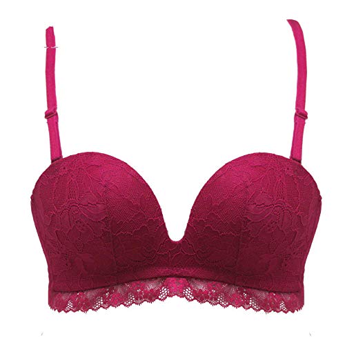 TIGERROSA Sujetadores Deportivos para Mujer Boda Encaje Borde Pequeño Pecho Deslizamiento Sexy Sujetador Femenino Rojo_85A