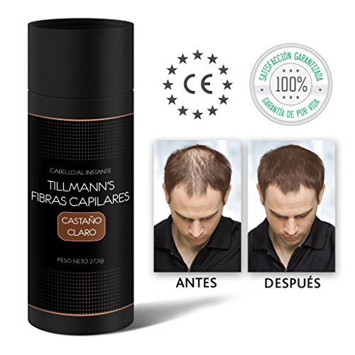 Tillmann’s Fibras Capilares Castaño Claro 27,5 gramos – Caida Cabello Hombre – Keratin Fibers – Disimular Calvicie Al Instante Con Polvo de Queratina 100% Natural