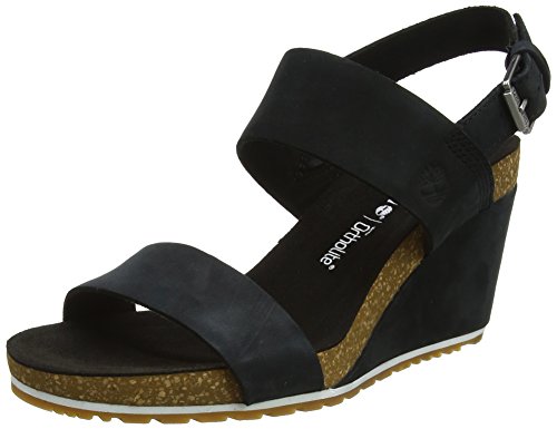 Timberland Capri Sunset Wedge, Sandalia con Pulsera para Mujer, Negro Black Nubuck, 39 EU