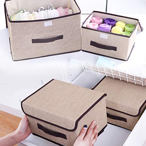 TIMESETL 4 PCS Cajas Almacenaje con Tapa | Cajas Almacenaje Plegables Contenedores de Almacenamiento | no Tejido Cajas de Ordenación Armarios, Ropa, Zapatos, Libros, Cosméticos, Juguetes, etc.