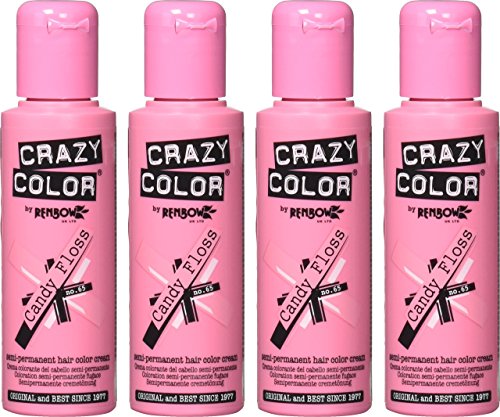 Tinte de pelo semipermanente Crazy Colour de Renbow Candy Floss núm. 65 (100 ml), caja de 4 unidades