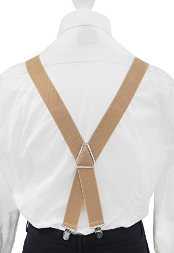 Tirantes para hombre con pajarita de axy; 4 clips resistentes en forma de X Beige (tirantes anchos, 3,5 cm). Talla única