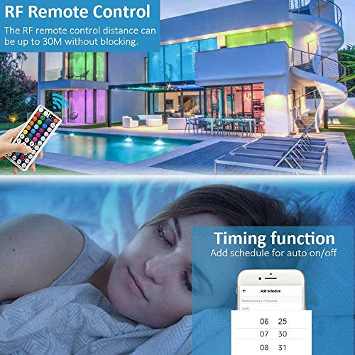 Tiras LED 5M, Romwish 5050 SMD RGB 150 LEDs con Control Remoto RF de 44 Botones & Control Bluetooth,para la Habitación, Dormitorio, fiestas, bares