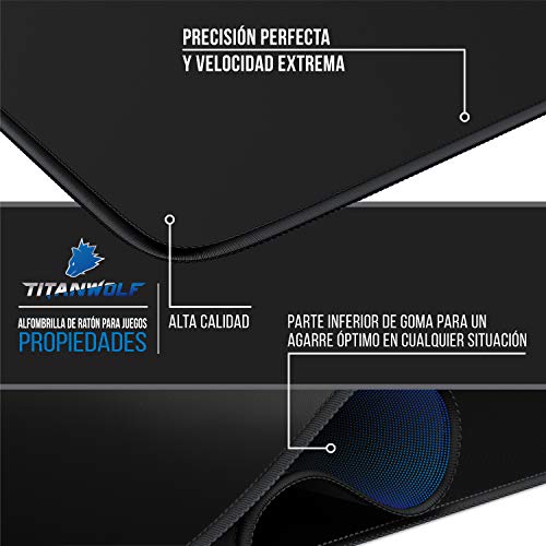 TITANWOLF - Alfombrilla de Ratón de Gran Tamaño 1200x400mm – Mouse Pad Gaming XXL - para Precisión y Velocidad en Juegos - Antideslizante - Superficie de Tejido - para Ratón y Teclado