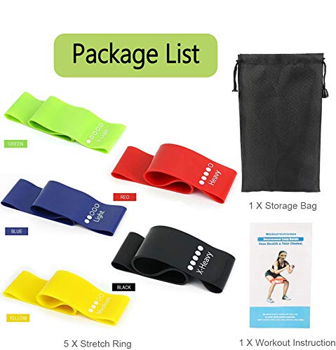 TIYUPA Elástica Bandas De Resistencia Conjunto, 5 Piezas Tensión De Cinturón De Látex Ejercicio Bandas, Banda De Bucle de Yoga Gimnasio Estiramiento Fuerza para Entrenamiento Fisioterapia Ientre