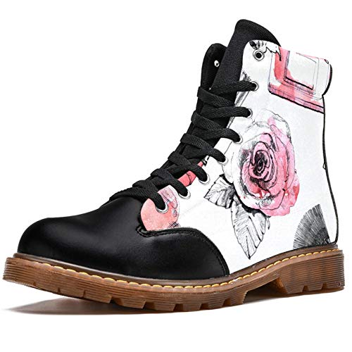 TIZORAX Botas de Invierno para Mujeres Labios Perfume y Pincel Impresiones de Alta Parte Superior Encaje Clásico Zapatos de Escuela de Lona, color Multicolor, talla 37 EU