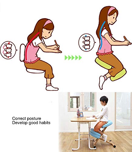 TKHHC Silla ergonómica para arrodillarse, Escritorio de Oficina Ajustable, Taburete para la Rodilla Postura correctiva Alivio del Dolor de Cuello,Cojines Gruesos y cómodos, Verde(Color:si)