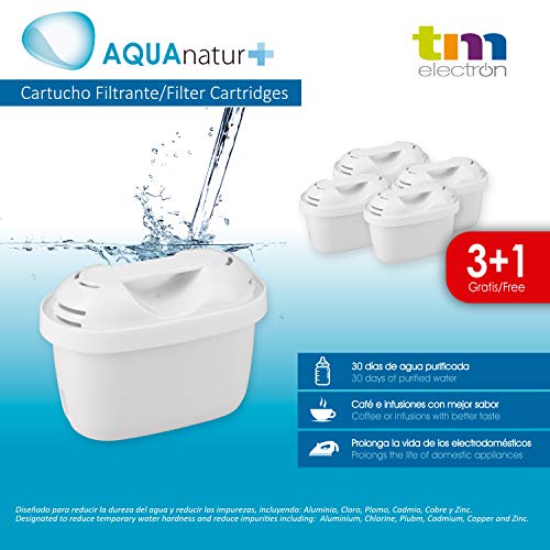 TM Electron TMFIL004+ Pack de 4 a 8 Meses compatibles con Las jarras Brita Maxtra+, 1 Filtro purifica de 100 a 200 litros de Agua, Blanco, 4 Unidades