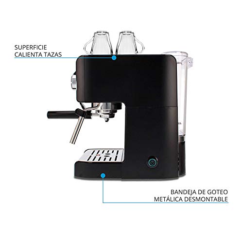 TM Electron TMPCF101 cafetera Espresso Manual con 15 Bares de presión, 1200W, depósito 1,2 L, espumador de Leche, 3 Funciones, Fabricado en Acero Inoxidable, 1 Cups