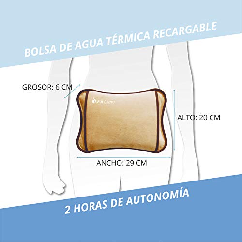 TM Electron VULCANO Bolsa de agua térmica recargable en 15 minutos para 2 horas de uso con recubrimiento suave de microfibra para calmar molestias musculares