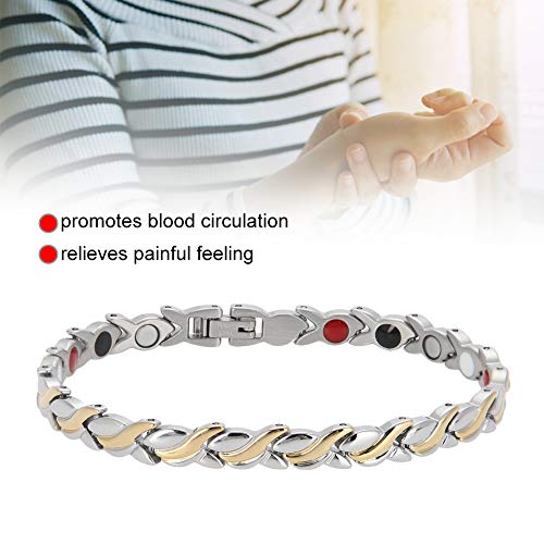 TMISHION Mujer Pulseras de la Magnéticos Acero Inoxidable para el Cuidado de la Salud para el Alivio del Dolor de Artritis, Brazalete, Elemento de Imanes y Germanio