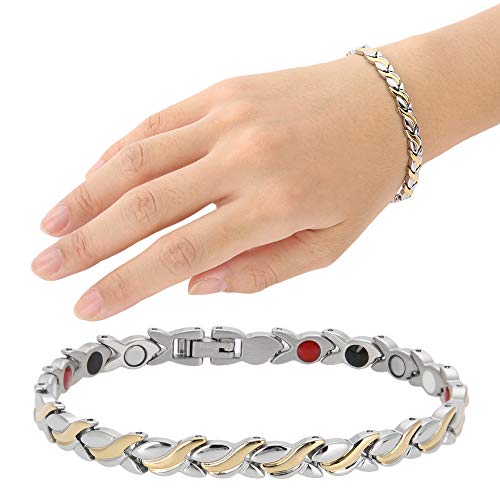 TMISHION Mujer Pulseras de la Magnéticos Acero Inoxidable para el Cuidado de la Salud para el Alivio del Dolor de Artritis, Brazalete, Elemento de Imanes y Germanio
