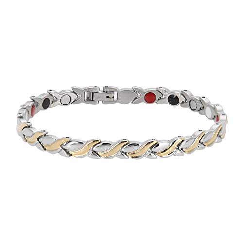 TMISHION Mujer Pulseras de la Magnéticos Acero Inoxidable para el Cuidado de la Salud para el Alivio del Dolor de Artritis, Brazalete, Elemento de Imanes y Germanio