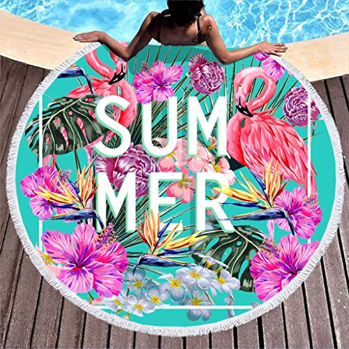 Toalla de playa grande, redonda, con diseño de flamencos, flores, microfibra, toalla de playa, toalla de baño, alfombra de verano, alfombra de yoga, manta de picnic, manta de playa 150 cm azul