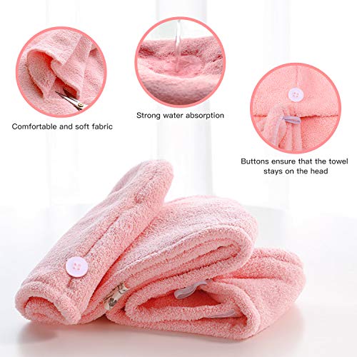 Toallas de Baño Turbante con Botón del Abrigo de Pelo Secado Rápido de Microfibra Suave Absorbentes de Agua Pelo Seco Capucha Bañera Ducha para Todos los Tipos de Cabello