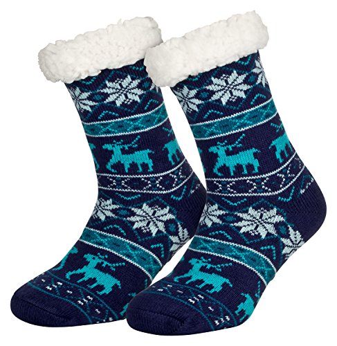Tobeni 1 Par Mujer Calcetines de estar por Casa ABS con Suela de Espinilla Antideslizante Tamano talla unica Color Ciervo Azul