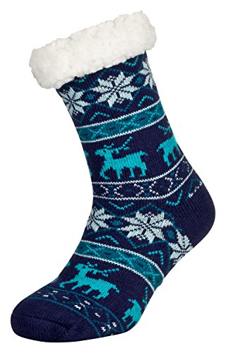 Tobeni 1 Par Mujer Calcetines de estar por Casa ABS con Suela de Espinilla Antideslizante Tamano talla unica Color Ciervo Azul