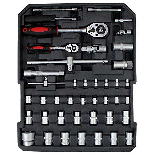 Todeco - Caja de Herramientas, Kit de Herramientas Completo - Material: Acero carbono - Accesorios: Compartimiento 3:16xLlaves hexagonales, 21xDestornilladores, 4xJuegos de 12 boquillas, 1xProbador eléctrico100V-250V, 1xBoquilla magnética adaptador, 1xMan