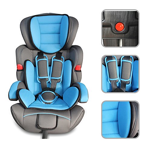 Todeco - Silla de Coche para Bebés y Niños, Asiento Elevador para Coches - Estándar/Certificación: ECE R44/04 - Rango de edad: Niños de 9 meses a 12 años - 9 a 36 kg, Azul