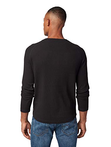 Tom Tailor Henley Camiseta de Manga Larga, Negro (Black 29999), S para Hombre