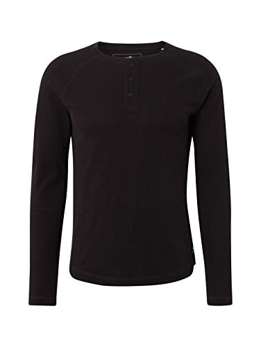 Tom Tailor Henley Camiseta de Manga Larga, Negro (Black 29999), S para Hombre