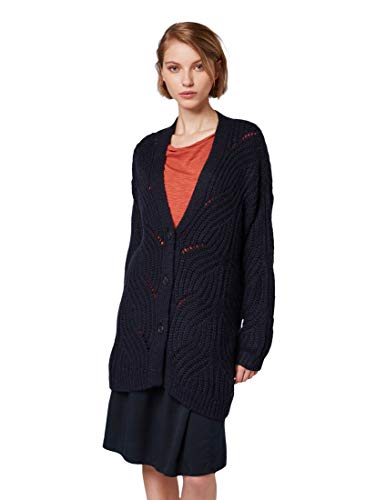 Tom Tailor Zopfmuster Suéter cárdigan, Azul (Sky Captain Blue 10668), XL para Mujer