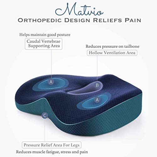 Tomaibaby Cojín de Asiento de Espuma de Memoria Antideslizante Cojín Ortopédico para El Cóccix para El Dolor Del Coxis Silla de Oficina Cojín Del Asiento de Coche para La Ciática Dolor de