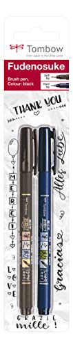 Tombow WS-BHS-2P - Pluma fuente (Negro, Negro, Alrededor, Tinta con base de agua, 2 pieza(s), Ampolla)
