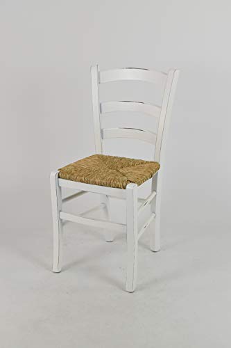 Tommychairs - Set 4 sillas Shabby Chic Venezia para Cocina y Comedor, Estructura en Madera de Haya Envejecida artesanalmente a Mano y Asiento en Paja