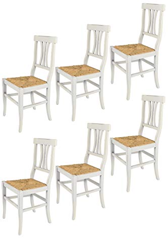 Tommychairs - Set 6 sillas Shabby Chic Artemisia para Cocina y Comedor, Estructura en Madera de Haya Envejecida artesanalmente a Mano y Asiento en Paja