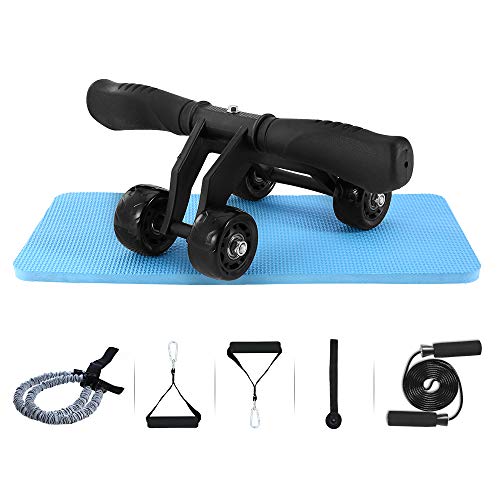 TOMSHOO 6 en 1 AB Roller Kit de Ejercicio con 4 Ruedas, Bandas Elasticas, Cuerda de Salto, Rodilla Mat para Abdominales Ejercicio, Pilates, Ejercicios en Casa