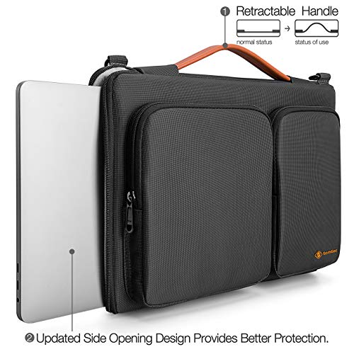 tomtoc 13" Bolso Portátil de Hombro Protector de 360° para 13,3" Old MacBook Air, Old MacBook Pro Retina 2012-2015, Surface Laptop/Book, TECLAST F7 Plus Laptop 14,1", Bolsillo de Accesorios, Negro