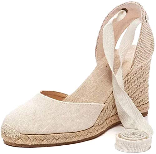 Tomwell Sandalias Mujer Cuña Alpargatas Moda Bohemias Romanas Sandals Rivet Playa Verano Tacon Zapatos A Beige 35 EU
