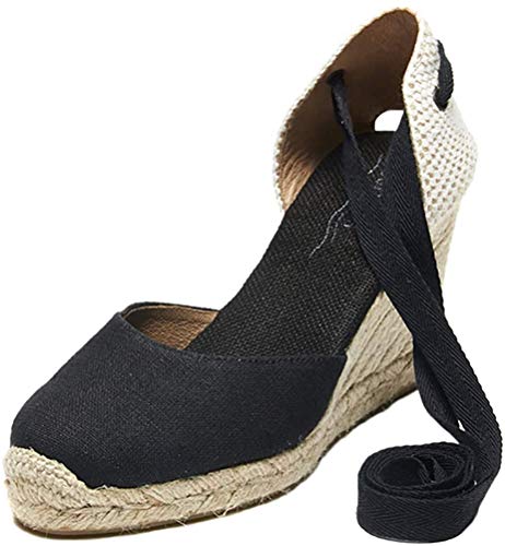 Tomwell Sandalias Mujer Cuña Alpargatas Moda Bohemias Romanas Sandals Rivet Playa Verano Tacon Zapatos A Negro 36 EU