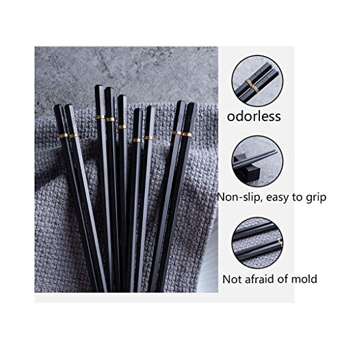TongN Palillos Palillos, 10 pares de estilo japonés en punta del hogar antideslizante palillos conjunto asiático Vajilla, Negro palillos