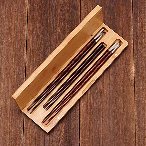 TongN Palillos Palillos-patrón de la serpiente palillos de madera, apuntadas creativo de gama alta japonesa palillos, resistente al desgaste, anti-escaldaduras, caja de madera Set