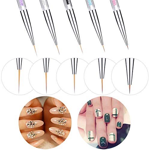 TONGXU 5PCS Kit de Cepillos de Detalle de Uñas Pinceles de Revestimiento de Uñas de Gel de Doble Extremo Herramientas de Uñas Decoracion de Uñas para Dibujando Patrones de Linea Diseño Mujer