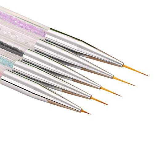 TONGXU 5PCS Kit de Cepillos de Detalle de Uñas Pinceles de Revestimiento de Uñas de Gel de Doble Extremo Herramientas de Uñas Decoracion de Uñas para Dibujando Patrones de Linea Diseño Mujer