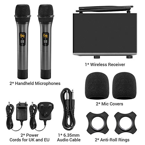 TONOR Micrófono Inalámbrico Dual Sistema de Micrófono Inalámbrico de Mano Profesional UHF, Set KTV Hogar para Karaoke, DJ, Fiesta
