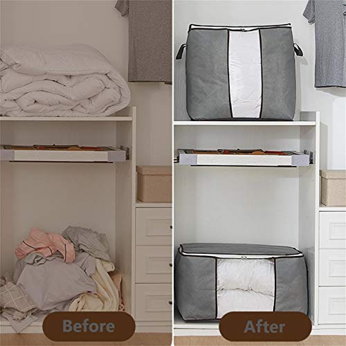 Tonsooze Bolsa de Almacenamiento de Ropa de Gran Capacidad,Organizador de Armario Plegable Transpirable con Asa Reforzada para Edredones,Mantas, Ropa de Cama,4 Piezas Gris