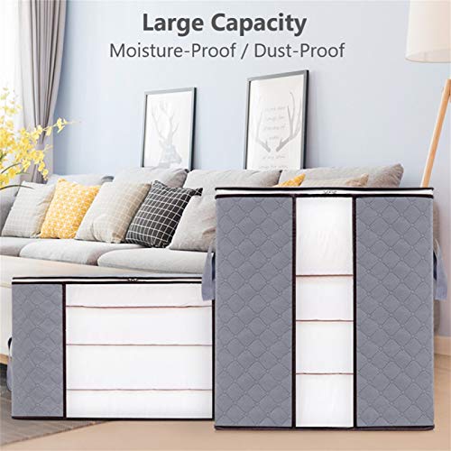 Tonsooze Bolsa de Almacenamiento de Ropa de Gran Capacidad,Organizador de Armario Plegable Transpirable con Asa Reforzada para Edredones,Mantas, Ropa de Cama,4 Piezas Gris
