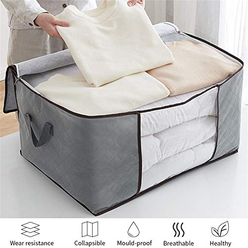 Tonsooze Bolsa de Almacenamiento de Ropa de Gran Capacidad,Organizador de Armario Plegable Transpirable con Asa Reforzada para Edredones,Mantas, Ropa de Cama,4 Piezas Gris