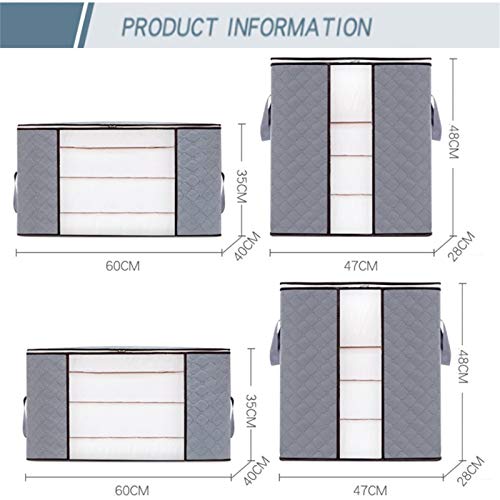 Tonsooze Bolsa de Almacenamiento de Ropa de Gran Capacidad,Organizador de Armario Plegable Transpirable con Asa Reforzada para Edredones,Mantas, Ropa de Cama,4 Piezas Gris