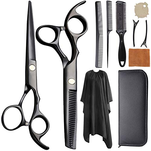 Tonsooze Tijeras de Peluquería Profesional Kit, Tijeras Peluqueria Acero Inoxidable de Primera Calidad con Tijeras de peine para el cabello, set corte de pelo profesional 11piezas