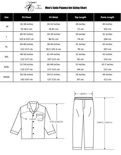 TONY & CANDICE para Hombre del Pijama De Satén Conjunto (XL, Negro)