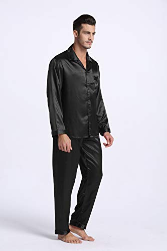 TONY & CANDICE para Hombre del Pijama De Satén Conjunto (XL, Negro)