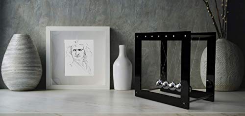 Tooby Péndulo de Newton Profesional. Ciencia y Juego del Movimiento Perpetuo. Objetos Decoracion de Escritorio y antiestrés para la Oficina. Kit de calibración Incluido. (Negro)