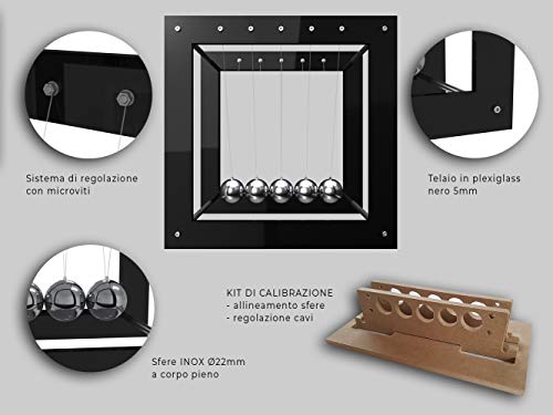 Tooby Péndulo de Newton Profesional. Ciencia y Juego del Movimiento Perpetuo. Objetos Decoracion de Escritorio y antiestrés para la Oficina. Kit de calibración Incluido. (Negro)
