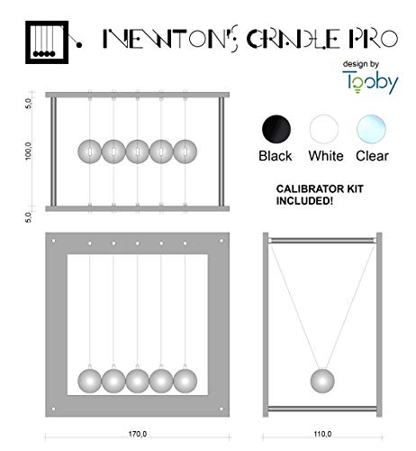 Tooby Péndulo de Newton Profesional. Ciencia y Juego del Movimiento Perpetuo. Objetos Decoracion de Escritorio y antiestrés para la Oficina. Kit de calibración Incluido. (Negro)